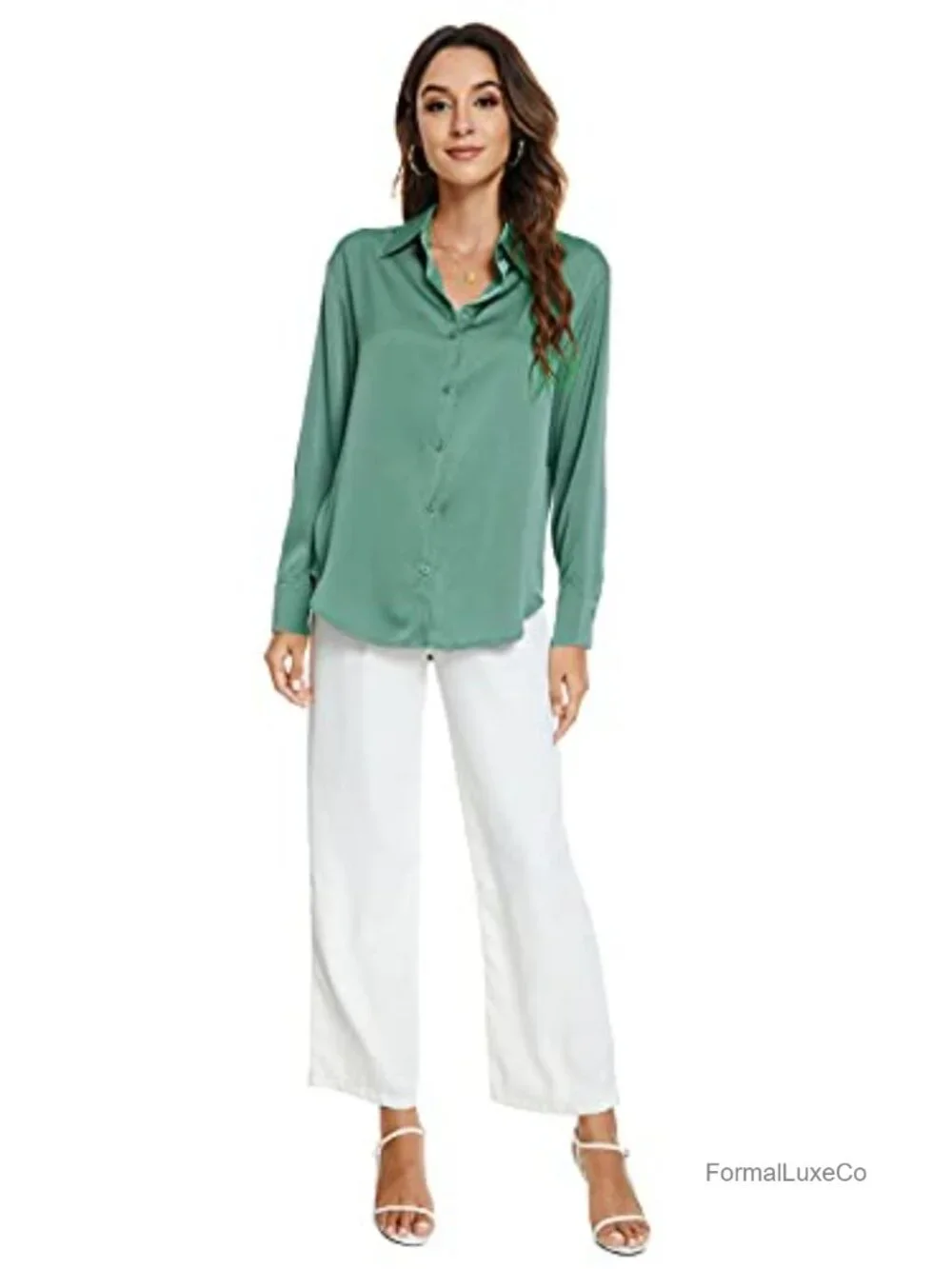 Women's Long Sleeve Button Down Satin Silk Shirt Blouse Business Office Casual